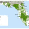 Figure 11.  Map of total value added contributions by agriculture, natural resources, and related industries as a share of Gross Regional Product in Florida counties in 2010.