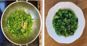 Chinese mustard and finely chopped ginger root served in a salad mix (left) and stir-fried with oil (right). Credit: Guodong Liu, UF/IFAS